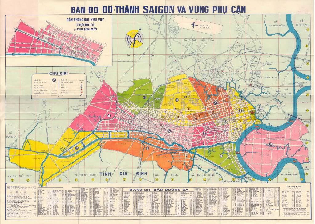 Quy hoạch Sài Gòn trước 1975 "phát triển theo hình chùm nho nằm hướng đông tây", nở rộng một chút lên phía bắc (tới Công viên Lê Thị Riêng hiện nay), phía nam (Q.4) - Bản đồ tư liệu