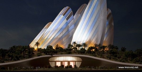 front view of zayed national museum by night 596