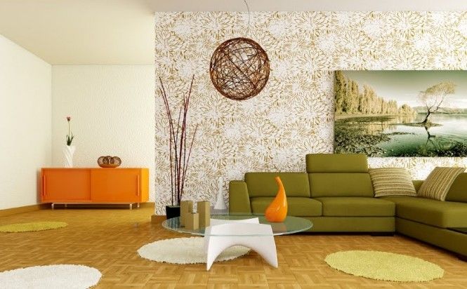 Retro white orange green living room