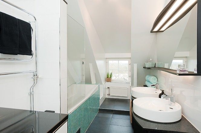 White aqua bathroom design mosaic tiles