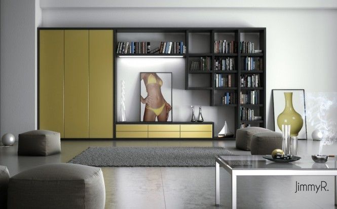 White living room yellow furniture