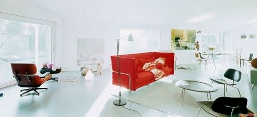 Red Modern sofa white living room 665x305