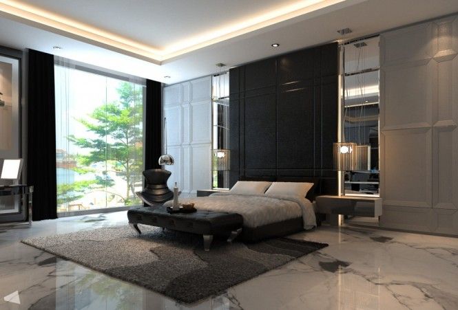 bedroom feature wall black