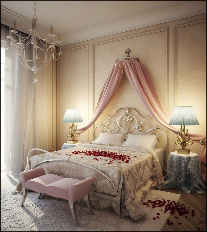 romantic pink blue cream bedroom design