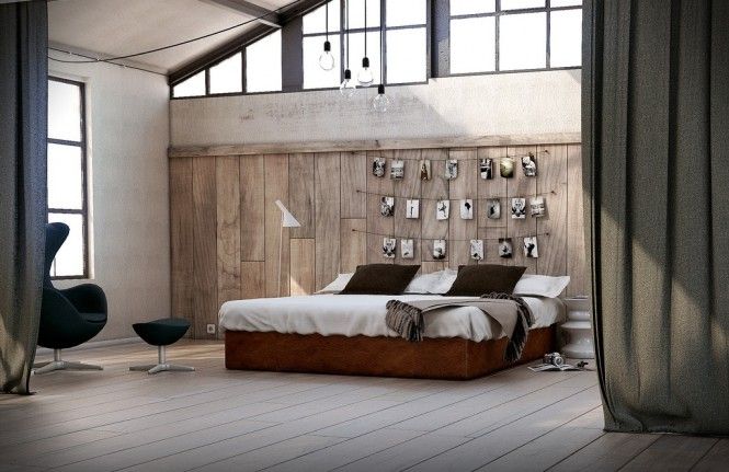 utilitarian eclectic bedroom photograph feature wall