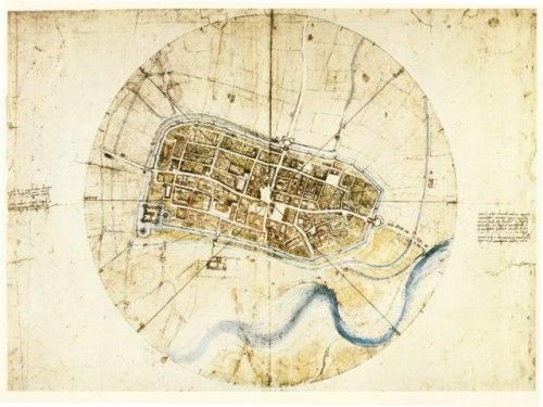 Hình 1: Bản vẽ khảo sát thị trấn Imola của Leonardo de Vinci vào năm 1502 (Nguồn: Royal Library at Windsor, UK) 
