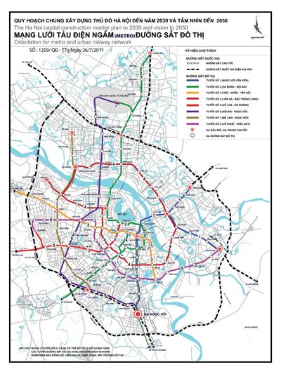 Quy hoạch mạng lưới tàu điện ngầm đường sắt đô thị trong  Quy hoạch chung Thủ đô Hà Nội đến năm 2030 tầm nhìn 2050