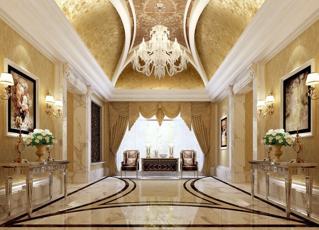 Luxurious hall hotel interior design 3D