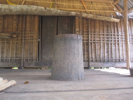 Ngôi nhà sàn đẹp được làm bằng gỗ trắc này cũng như chiếc cối giã gạo đã bị chủ nhân của nó bỏ rơi để về nhà gạch làng mới