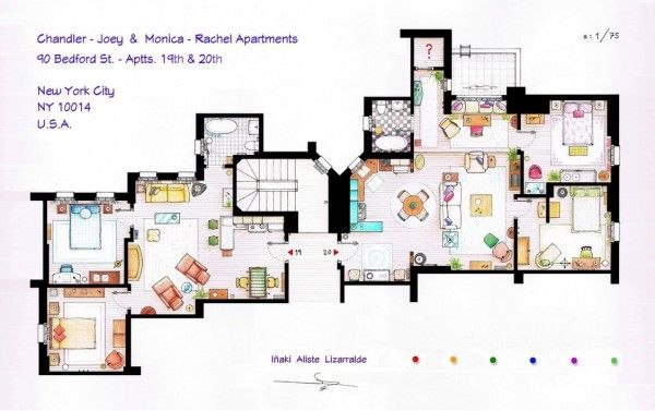 1 Friends-Chandler-and-Joeys-and-Monica-and-Rachels-Apartment-Floor-Plans-600x377