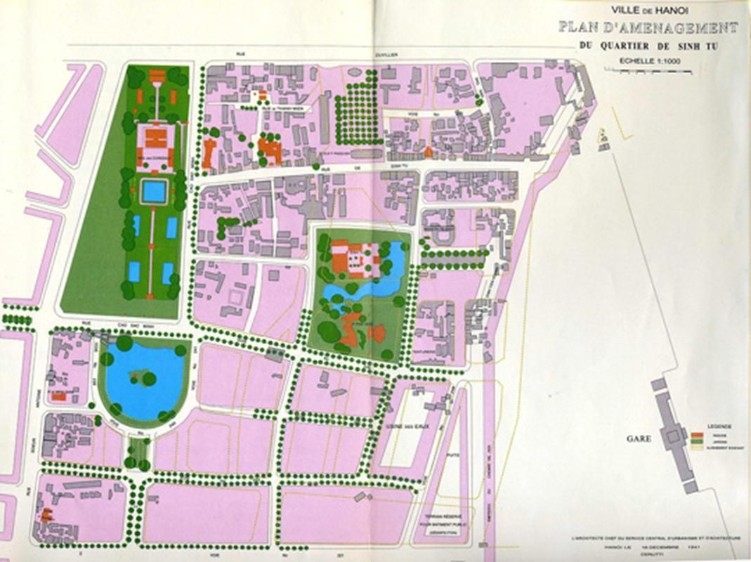 Quy hoạch quanh khu Văn Miếu – Quốc Tử Giám năm 1943: Ví trí từng câytrồng trên phố được xác định