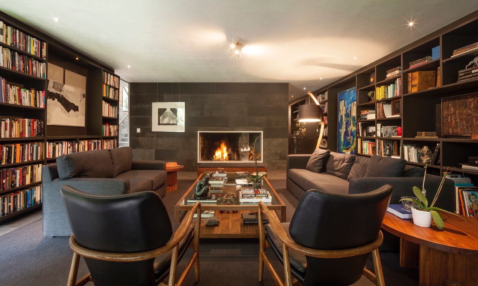 Bookworm library fireplace