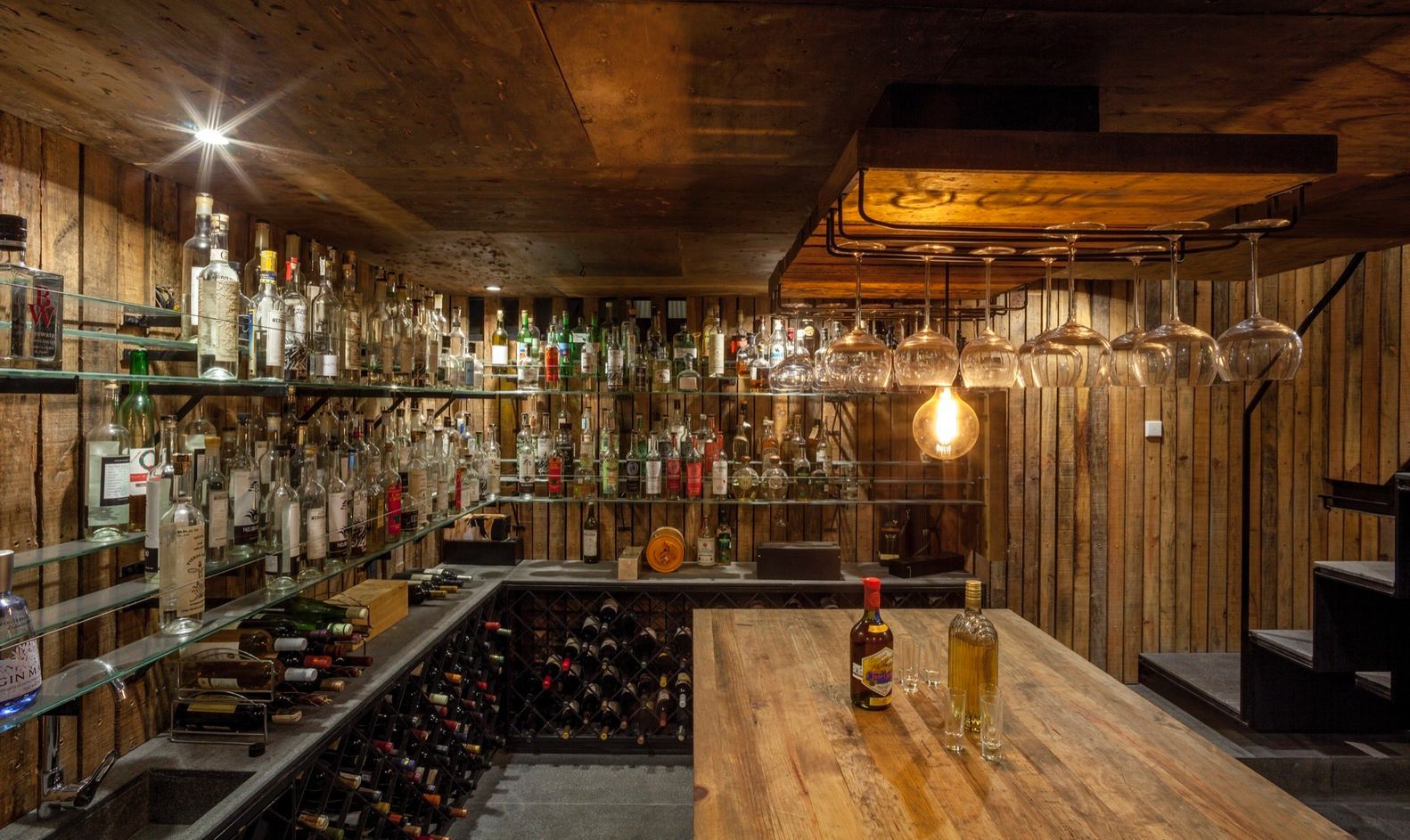 wood walls bar wine rack