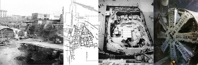 Việc xây dựng ga ngầm Termini (Rome ) đã phá huỷ các di sản trên và dưới mặt đất. Hố đào tại quảng trường Duomo trước nhà thờ Milan (Ytaly )bị rào kín
