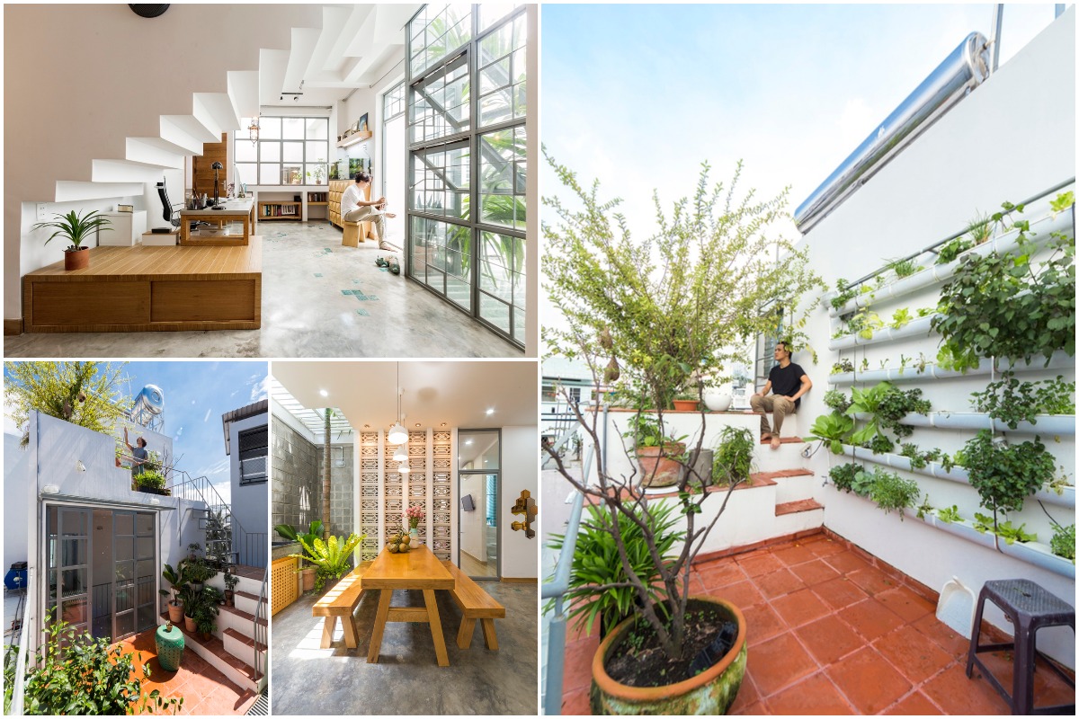kien viet hoa house ngoi nha cua designer tren the dat la 35 - H&ograve;a House với những khoảng c&acirc;y xanh giếng trời, với &aacute;nh s&aacute;ng len lỏi v&agrave;o từng kh&ocirc;ng gian