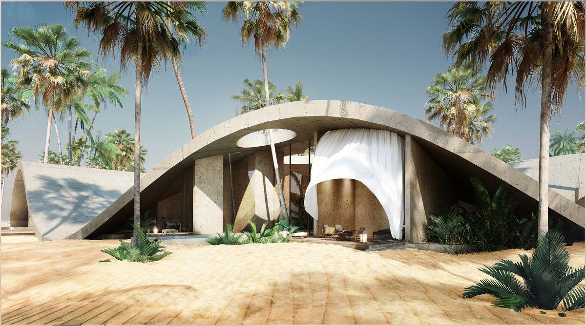 Thiết kế của khách sạn ốc đảo hòa mình trong cồn cát vàng